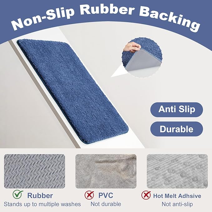 TYUU Toilet Rug, Ultra Soft Toilet Rugs U Shaped Machine Washable Non Slip Absorbent Quick Dry Toilet Mat with Rubber Backing, Denim Blue 20" x 24" U Shape
