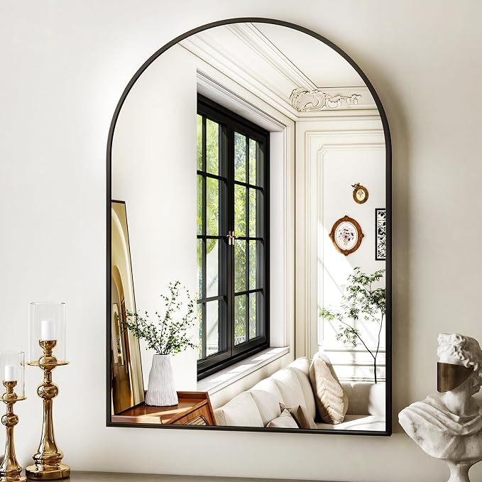 XRAMFY 24"x36" Black Arched Bathroom Mirror - Wall Mirror for Bedroom | Metal Frame Vanity Mirror, Dresser Mirror, Arch Decorative Mirrors for Living Room, Bedroom, Entryway, Mantle