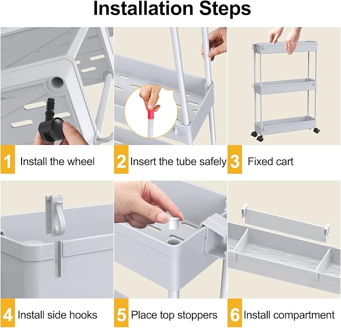 Slim Storage Cart 4 Tier,Bathroom Organizer Rolling Utility,Mobile Shelving Unit Slide Out for Office, Kitchen, Laundry Room & Narrow Places,Gray