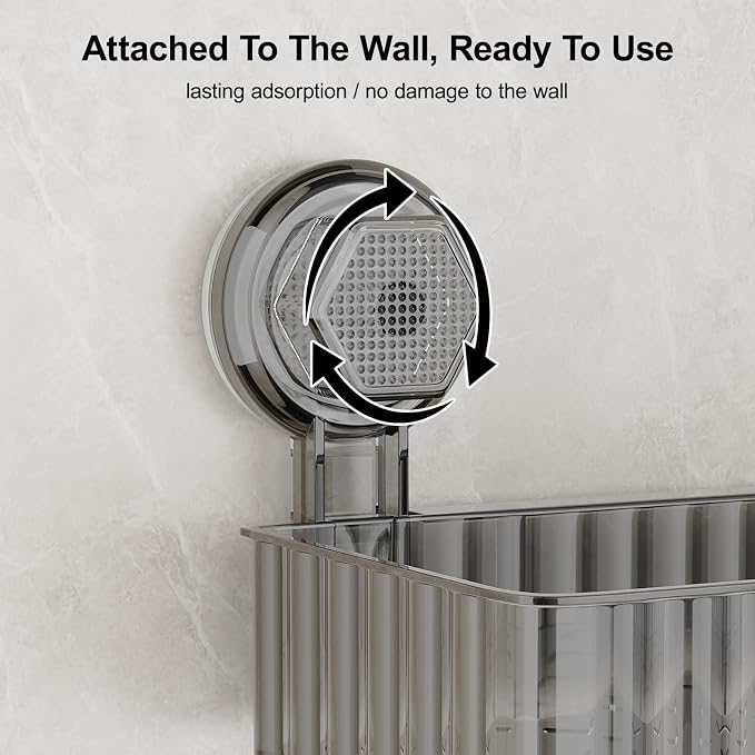 Adhesive Shower Caddy Suction Cup Shower Shelves for Inside Shower No Drilling Bathroom Organizers and Storage Wall Shelf Rack Clear(black,square)
