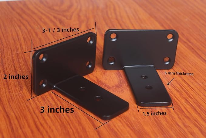 4 Pack - 3 inch Black Hidden L Shelf Bracket (1/5 Inch Thicked) Iron Floating Shelf Brackets Rustic Industrial Metal Brackets for Shelf Support