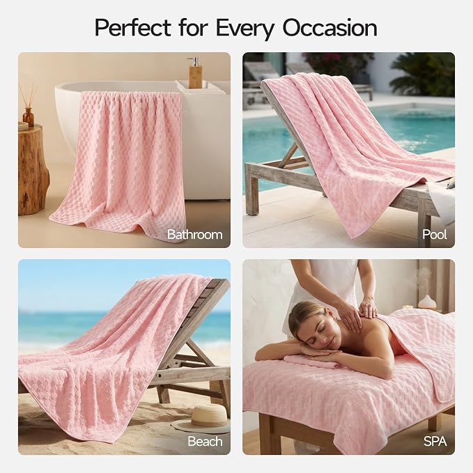 REDKISS Charcoal Gray Pink Microfiber Bath Towels Large, 30"x60", 2 Pack | Super Absorbent, Quick Dry, Super Soft, Lint Free, Fluffy Towel for Bathroom, Spa, Dorm, Ideal Everyday Use
