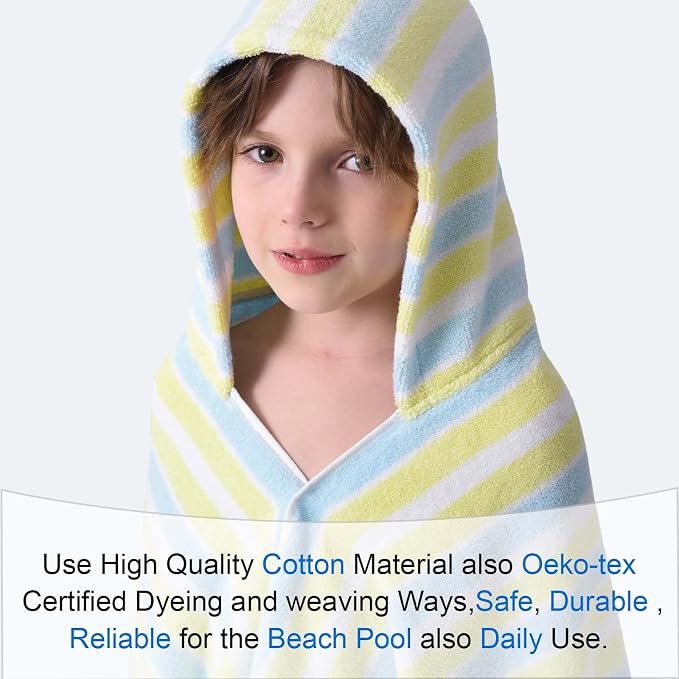 VOOVA & MOVAS Kids Swim Towel,3-10 Years,100% Cotton，Two-Tone Stripe | Easy To Carry, Rapid Drying & Strong Absorbency, for All Kinds Of Water Activities