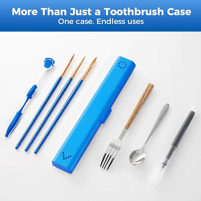 Toothbrush Travel Case Aluminum, Portable Toothbrush Holders Travel, Manual Toothbrush Case Container for Traveling, Bathroom, Camping, Business Trip-1Pack Blue