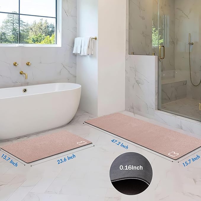 Bathroom Rugs and Mats Set 2 Piece Diatomaceous Earth Bath Mat,Blush Pink | Non Slip Rubber Backed Quick Dry Bathroom Rugs Super Absorbent Low Pile Diatomite Stone Bathroom Mat Fit Under Door Floors