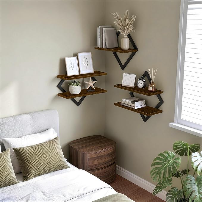 Floating Shelves for Wall, Set of 3 Hanging Shelves, Rustic Brown | Wall Mounted Storage Shelves for Books & Decor, Decorative Wall Shelves for Living Room, Bedroom, Bathroom & Kitchen