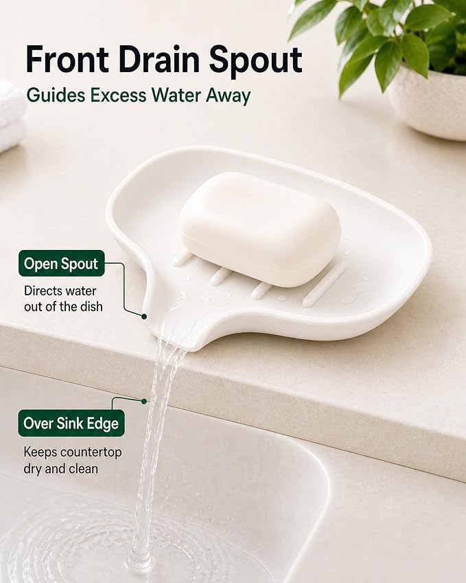 3 Pack Soap Bar Holder, AIMAIAIMAI Self Draining Soap Dish, Quick Drainage, Soap Dishes for Bathroom, Shower, Silicone Soap Tray for Kitchen, Dishwasher Safe (White)