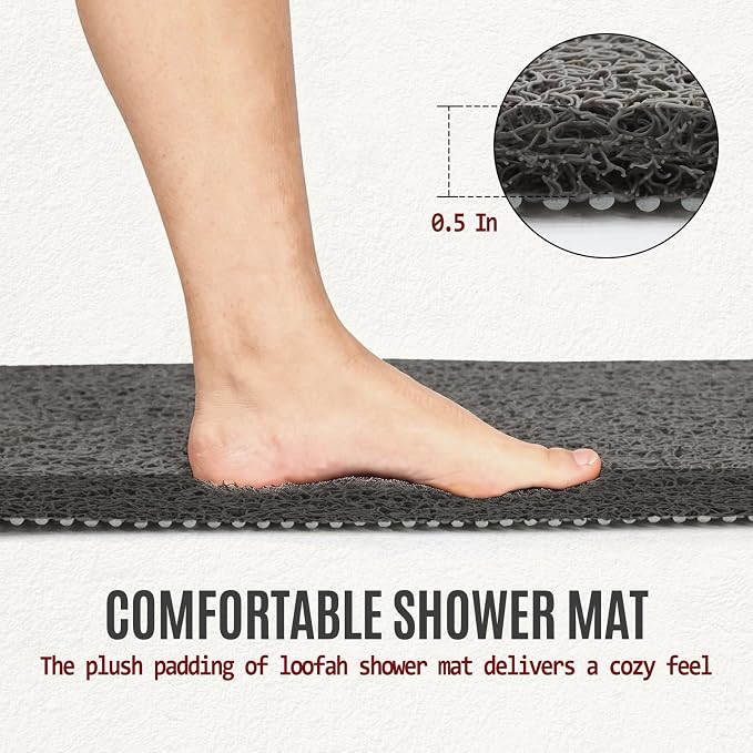 Shower Mat Bathtub Mat Non Slip, Bathmats Non Slip, Quick Drying Foot Scrubber Loofah Mats for Shower, Tub, Bathroom, Home, 47x16inch, Dark Grey