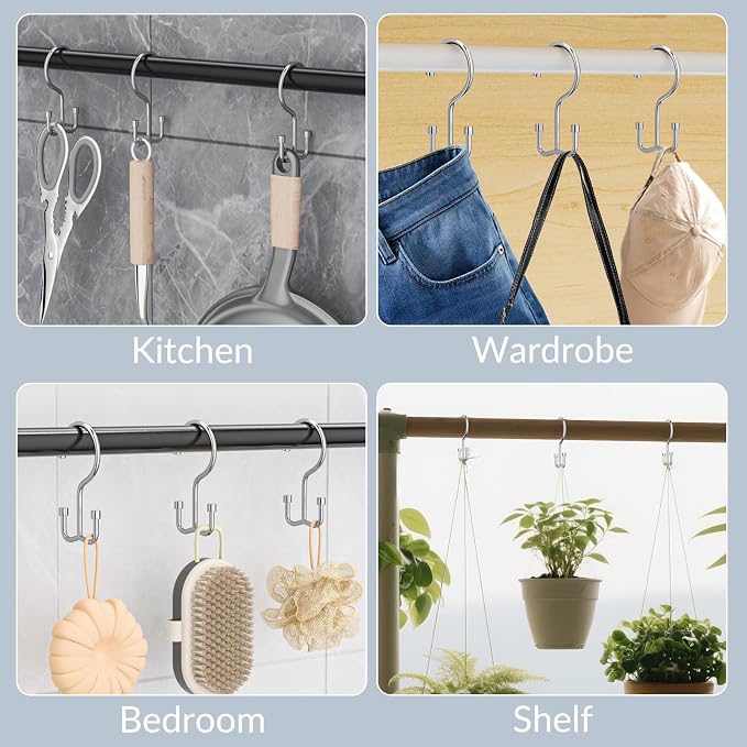 OEH Shower Curtain Hooks, 12 Pcs Shower Curtain Rings, Durable Silver Shower Curtain Hooks Rust Proof, Shower Rings for Curtain, Free Sliding Anti-Drop Double Shower Hooks for Shower Curtain, Chrome