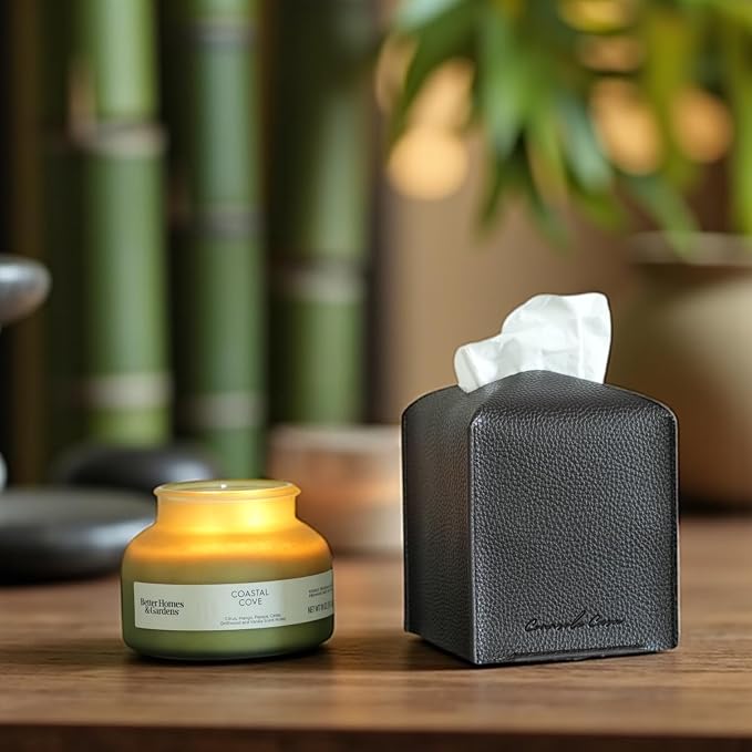 Premium PU Leather Tissue Box Holder - Elegant Hotel-Style Tissue Box Cover for Home, Office & Car Décor, Tissues Cube Organizer for a Natural & Classic Look (Espresso 2 Pack)