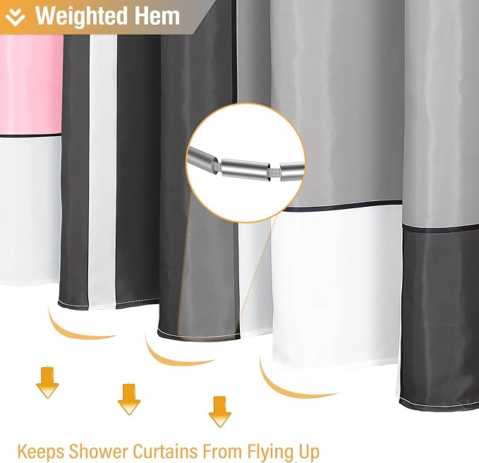 Pink Modern Geometric Waterproof Fabric Shower Curtain Set, 72 x 72 | Premium Polyester, Weighted Hem, 12 Plastic Hook, Vibrant Color, Wrinkle-resistant, Quick-Dry, Machine Washable, For Bathroom