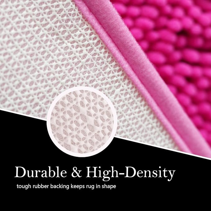 Bathroom Rugs Chenille Bath mat 2 Piece Set, Super Absorbent, Strong PVC Non Slip Backing, Bath mats for Bathroom, Plush Shaggy, Thick, Machine Washable, Bathtub, Toilet.(Hot Pink)