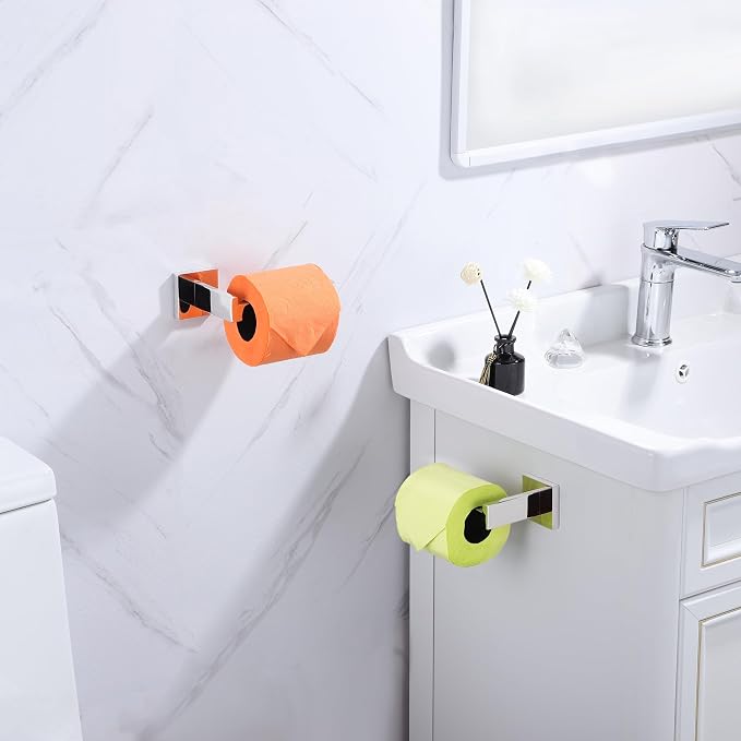 LANC Chrome Toilet Paper Holder, Bathroom Toilet Paper Roll Holder Wall Mounted for Bathroom Lavatory, Modern TP Holder Tissue Roll Dispenser Hanger Stainless Steel Polished Silver, A8807CP