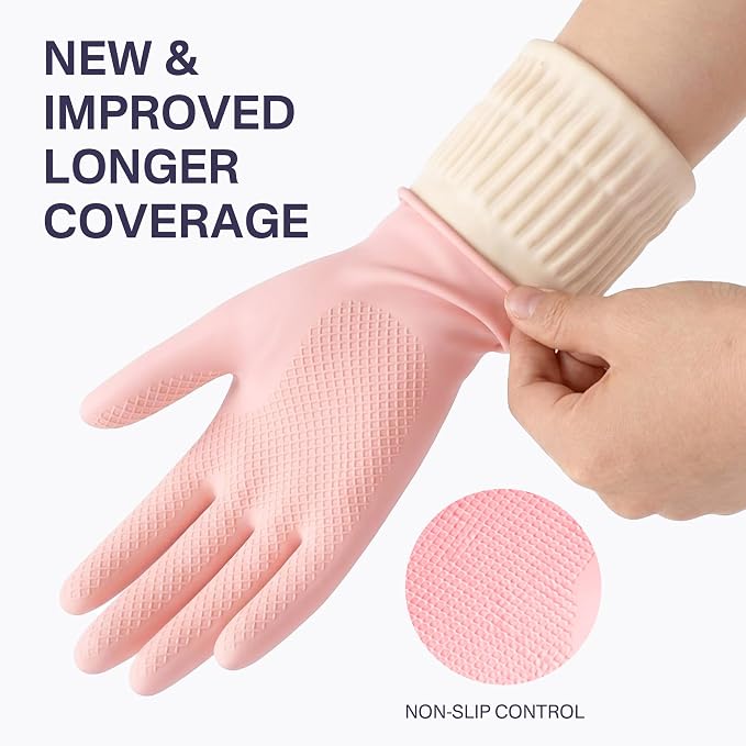 Rubber Dishwashing Gloves, Reusable Cleaning Dish Gloves for Kitchen, Long Cuff for Washing Dishes