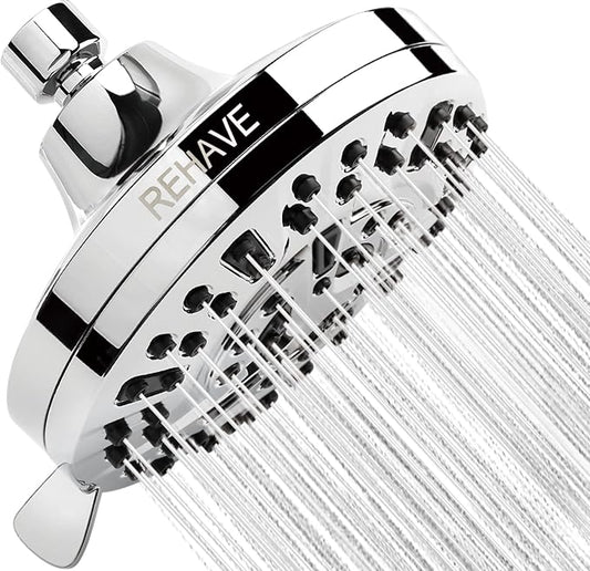 5.1-Inch Rainfall Shower Head with 63 Jets, 8 Spray Modes - Chrome Finish, Brass Angle-Adjustable, Anti-Clogging Silicone Nozzles