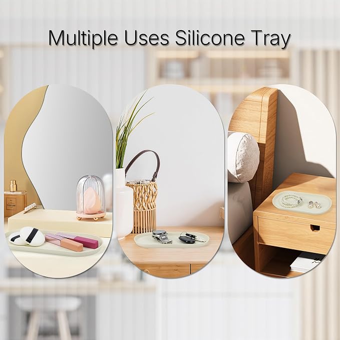 Silicone Vanity Tray, Black & White & Green, 8.66" x 3.94" | Waterproof, Non-Slip Organizer for Bathroom Counter, Kitchen Sink & Jewelry