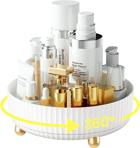 A-LuGei 【Elegant White】 8.6" Perfume Organizer, 【360° Rotating】 Vanity Organizer, 【Minimalist Chic】 Lazy Susan, Bathroom Organizers and Storage, Makeup Organizer for Skincare Cosmetic Holder