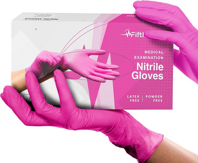 FifthPulse Fuchsia Hot Pink Nitrile Disposable Gloves -3 Mil Medical Exam Nitrile Gloves -Powder and Latex Free