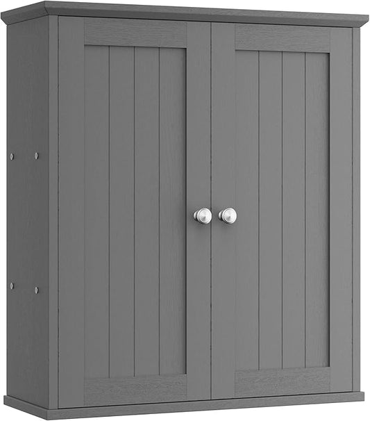 Shintenchi Bathroom Wall Medicine Cabinet, Over The Toilet Storage, Gray | Bathroom Storage Organizer Cupboard, with 2 Magnet Door and 3-Tier Shelves, Space Saving, Easy to Assemble & Clean