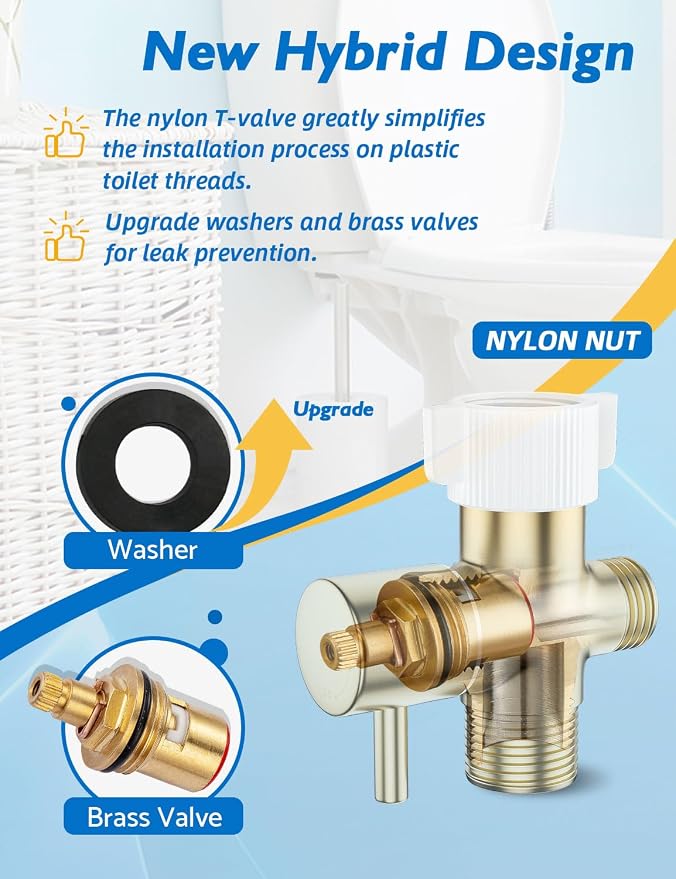 Bidet Sprayer for Toilet, Adjustable Pressure, Gold | Leak-Free Hose, Tank or Wall Mount, Feminine Wash, Cloth Diaper Rinse, Stainless Steel Body, Nozzle, Soft Silicone Nozzle