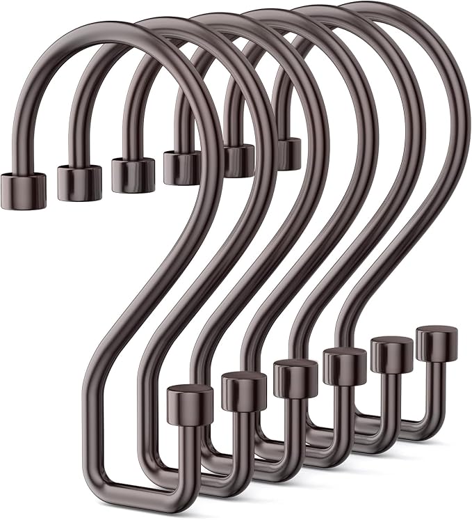 Shower Curtain Hooks, 12 Pcs S Shape Shower Curtain Rings, Rustproof Bronze Shower Curtain Hooks Rust Proof, Multi-Functional Shower Hooks for Shower Curtain, Clothing, Towels (Bronze)
