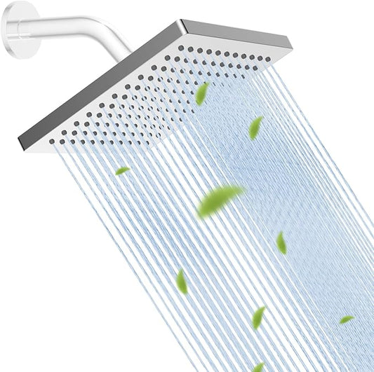 Hibbent cUPC Certified Thickness Metal 8'' Square Rain Shower Head, Chrome | High Pressure Shower Head, Bathroom Waterfall Shower Heads, High Flow Fixed Showerheads with Adjustable Brass Ball Joint