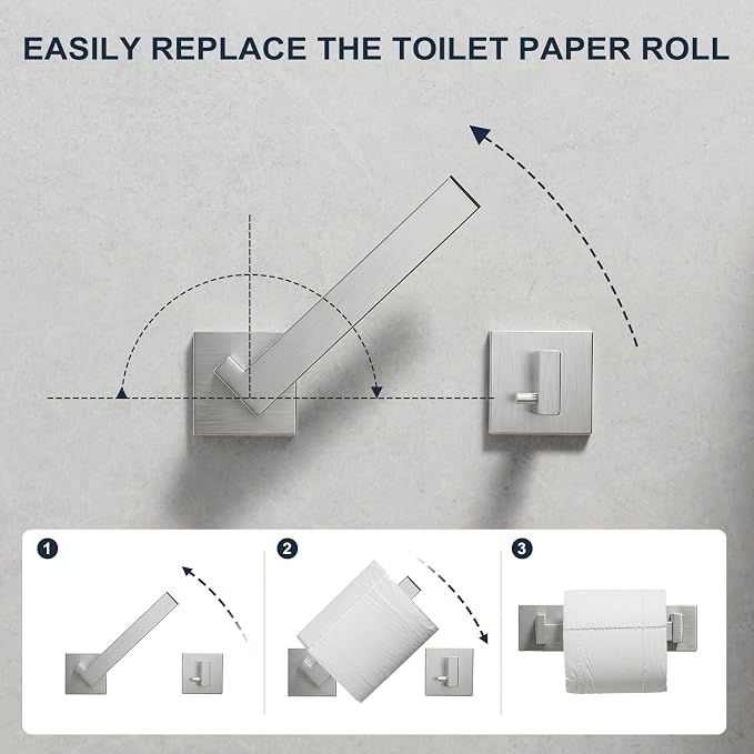 Toilet Paper Holder Wall Mount Brushed Nickel Stainless Steel | Toilet Tissue Roll Holder Bathroom Square Toilet Paper Towel Roll Holder Double Post Pivoting Tissue Handle