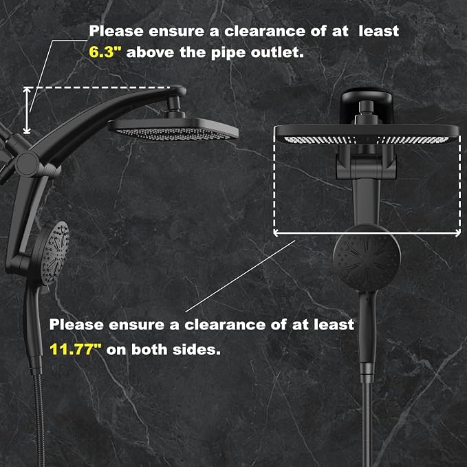 12-Inch High Pressure Rain Shower Head with Handheld Spray Combo, Magnetic | Dual shower heads; one-piece bracket adjusts height and angle; 9 settings: 8 sprays + 1 Power Jet for cleaning; easy install