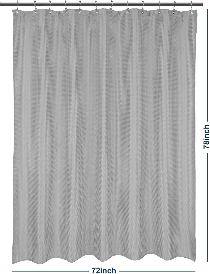Barossa Design Waffle Weave Long Shower Curtain, Lake Wanaka Gray, 72x78 | Heavy Weight Fabric, Cotton Blend, Hotel Luxury Spa, Machine Washable, 72x78 Long Cloth Curtain for Bathroom