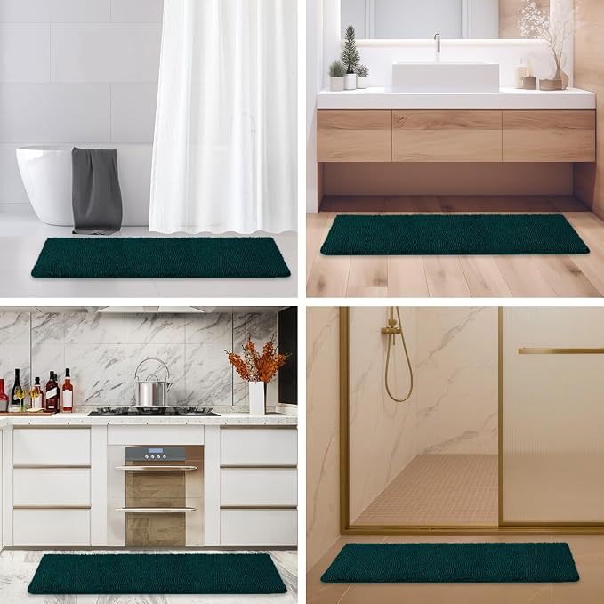 Bathroom Runner Rug 47 x 17 Inch – Long Bath Mat | Absorbent and Washable Thick Chenille Bath Rug Non-Slip Runner Rug for Bathroom, Shower, Sink(Dark Teal)