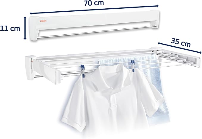 Leifheit Wall Dryer Telegant 36 Protect Plus, Space Saving Wall Mounted Clothes Drying Rack with 3.6 m Drying Length, Hidden Folding Design, 5 Rustproof Rails and 60 cm Aluminum Towel Bar