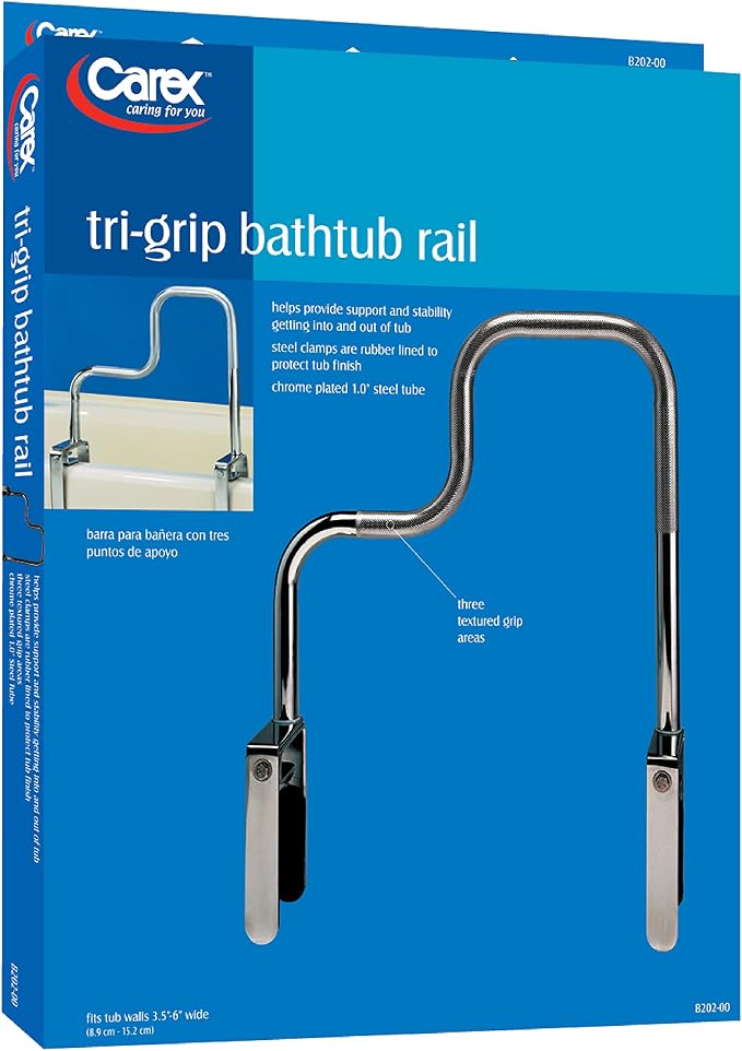Carex Tri-Grip Bathtub Handle Grab Bar with Chrome Finish, Bathtub Grab Bar for Seniors and Handicap, Detachable Toilet Safety Frame with Handles for Assistance in Getting In and Out of Tub