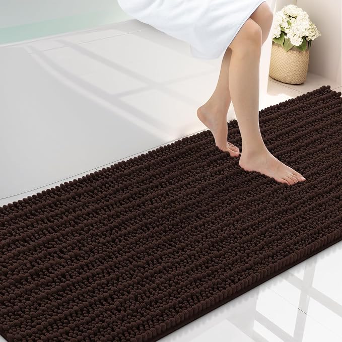 Smiry Bathroom Rugs 70X24, Extra Soft Rubber Backing Chenille Bath Mats | Brown Machine Washable Non Slip Quick Dry Bath Mats for Bathroom Floor, Tub, Shower, Home Decor Accessories