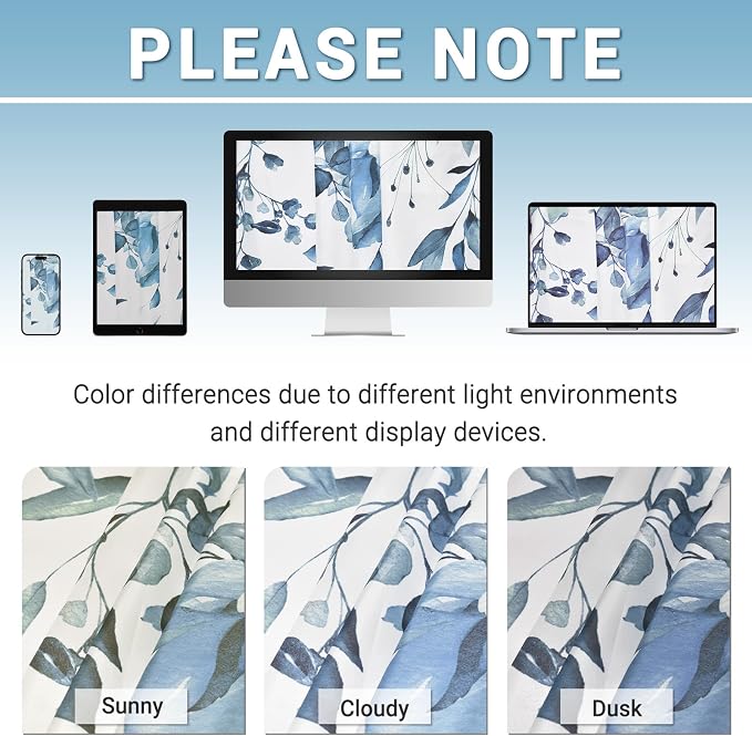 No Hook Floral Shower Curtain with Liner, Eucalyptus Blue, 71x77 | Snap in Liner, 3 in 1, Water Repellent, Easy Install, Machine Washable, Hotel Style for Bathroom, Watercolor Pattern
