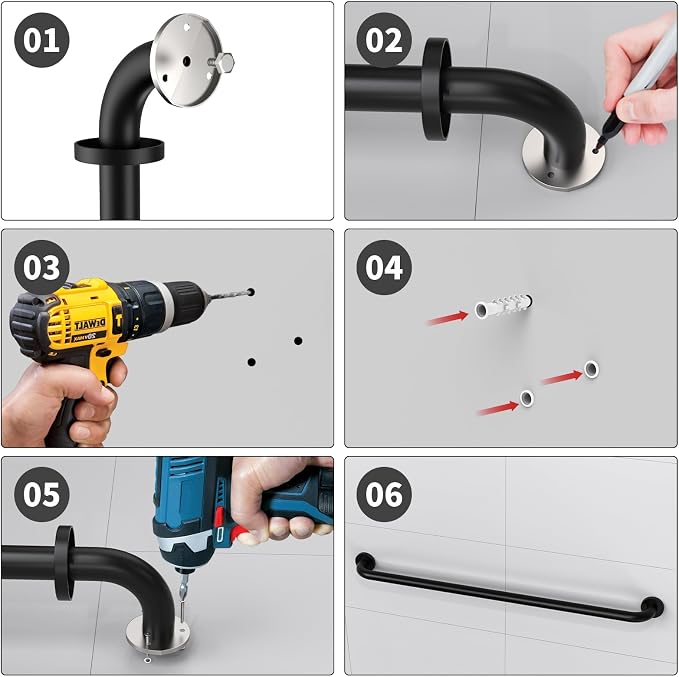 ZUEXT 42 Inch Extra Long Matte Black Stainless Steel Shower Grab Bar | Wall Mounted Shower Handle Grab Bars, Support Rail for Bathtub Shower Toilet, Seniors Elderly Handicap Safety, 1.25" Diameter