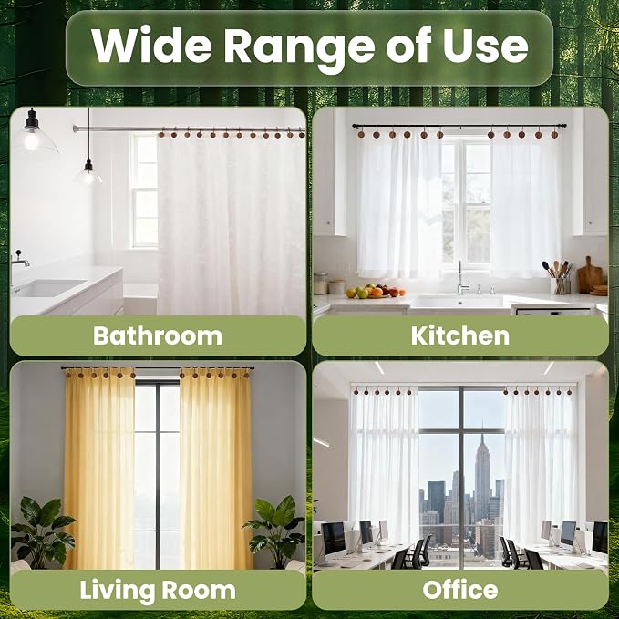 Wood Shower Curtain Hooks Rust Proof, Boho Shower Curtain Hooks Decorative, 24 Pack Shower Hooks for Shower Curtain, Shower Curtain Hangers Hooks (Brown,24)