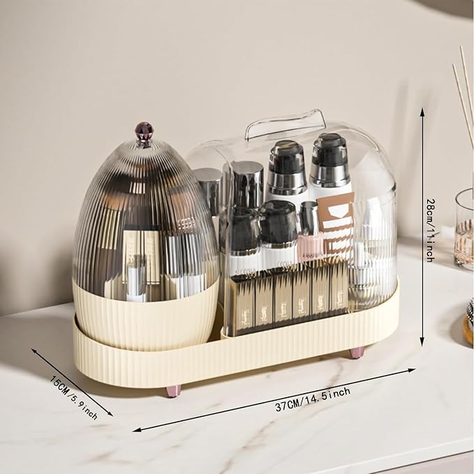 Rotating Makeup Organizer for Vanity with Brush Holder, Cosmetic Makeup Storage,Lotions Display Cases,Large Spinning Makeup Skincare Organizer(15x11'')