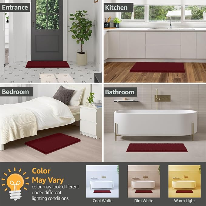 Ultra Soft Texture Chenille Plush Bath Rugs Floor Mats, Bath Rug Non Slip Microfiber Door Mat for Kitchen/Entryway/Living Room (30 x 20 inches, Burgundy)