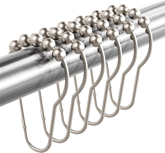 Titanker Shower Curtain Hooks Rings, Rust-Resistant Metal Shower Curtain Hooks for Bathroom Shower Rods Shower Hooks Shower Rings for Curtain - Set of 12, Matte Nickel