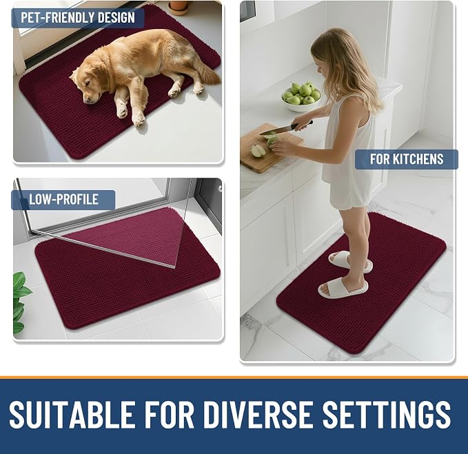 Arotive Chenille Bathroom Rugs 47x24, Soft Absorbent Bath Mat, Burgundy | Rubber Backing, Machine Washable Dry Bath Mats for Bathroom Floor, Tub and Shower, Home Decor Accessories