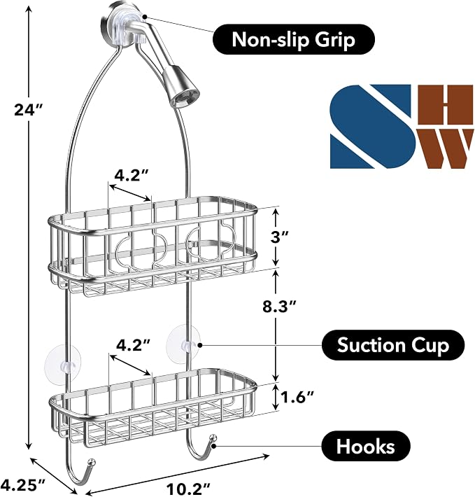 Simple Houseware Stainless Steel Hanging Shower Head Caddy Organizer | (24 x 10.2 x 4.25 inches)