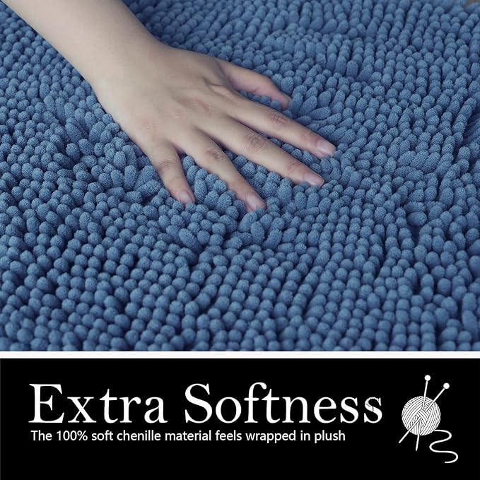 Bathroom Rugs Chenille Bath mat 2 Piece Set, Super Absorbent, Strong PVC Non Slip Backing, Bath mats for Bathroom, Plush Shaggy, Thick, Machine Washable, Bathtub, Toilet .(Medium Blue)