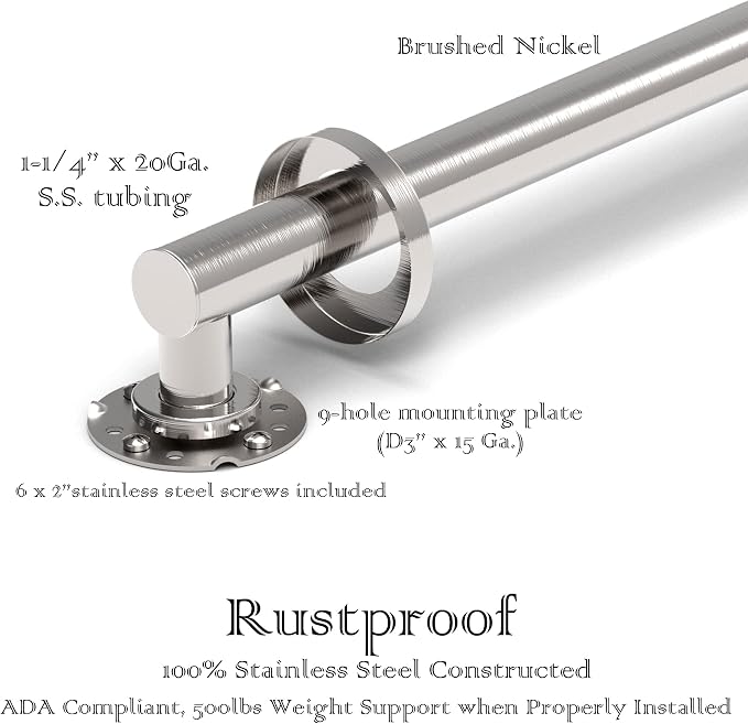 Bath, Shower and Toilet Safety Grab Bar for Seniors and Handicaps, ADA Compliant Mobility Aid Balance Assist Handle, Stainless Steel