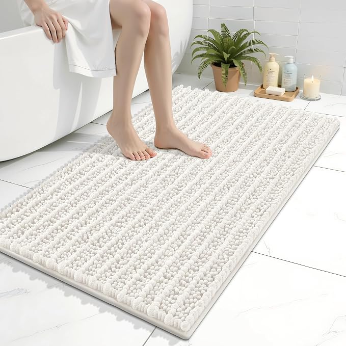 Arotive Bathroom Rugs Mat 36x24, Soft Absorbent Chenille Shaggy Bath Mat | Ivory, Machine Wash Dry, Bath Rugs for Bathroom Floor, Tub and Shower, Home Decor Accessories