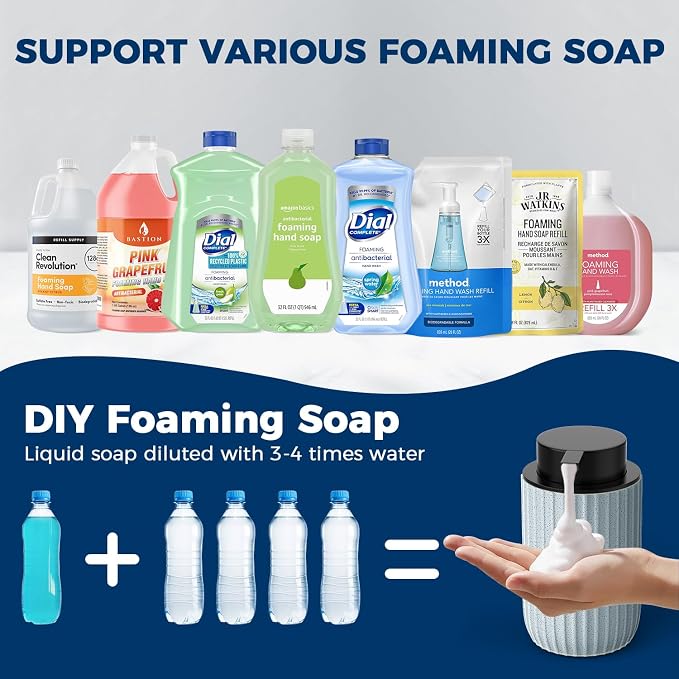 Ceramic Foaming Hand Soap Dispenser, 12 oz Bathroom Soap Dispensers | Lotion Dispenser for Kitchen, Refillable Matte Streaks Soap Dispenser with Large Pump (Blue)