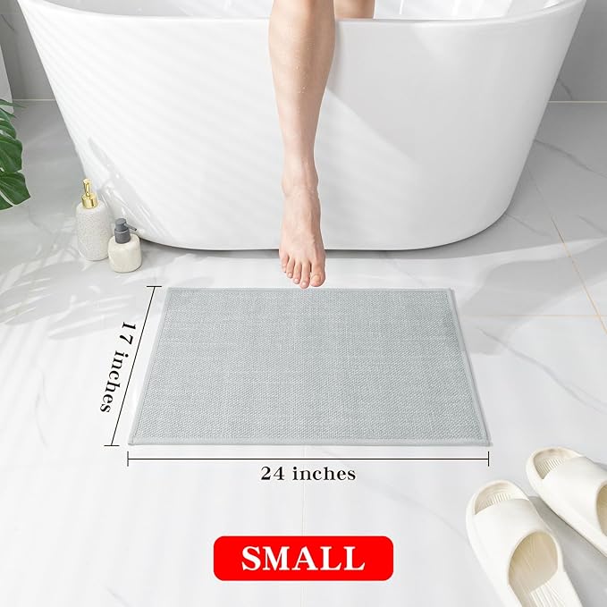 Bathroom Rugs Mat 24x17, Ultra Thin Non Slip Bath Mat Small Quick Dry Absorbent Bath Mat for Bathroom Floor, (Light Grey, 24"x17")