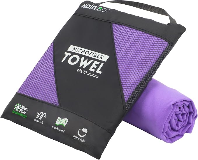 Rainleaf Microfiber Towel Quick Dry Camping & Travel & Gym Towel. Compact | Super Absorbent, Lightweight, Fast Drying. Suitable for Beach, Bath, Backpacking, Hiking, Swim.