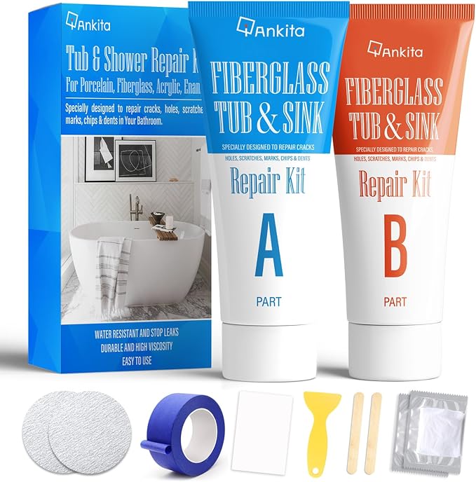 Tub Repair Kit White, Bathtub Repair Kit for Enamel, Fiberglass, Acrylic | For Chips, Cracks, Scratches, Holes & Rust on Porcelain, Patch & Repairs Cast Iron Tubs, Toilet, Sink, Shower Pan in Bathroom