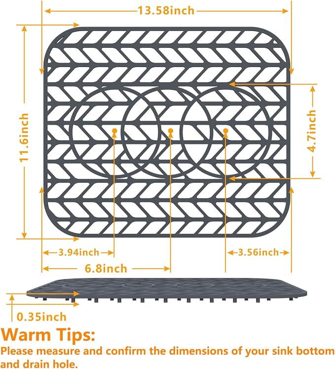 Sink Protectors for Kitchen Sink 12x11 & 13x11,Silicone Kitchen Sink mats Protector for Bottom of Farmhouse Sink(13.58"×11.6" Gray)
