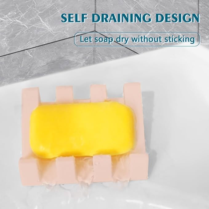 Self Draining Soap Dish Holder,Silicone Soap Dish,for Bathroom,Kitchen, Sponges，Can Extend Soap Life，Keep Soap Bars Dry and Easy Cleaning (Pink,4-Pack)
